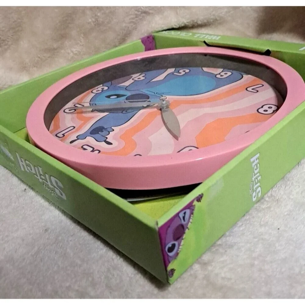 Disney Stitch Pink Wall Clock With Analog Display & Groovy Background Design